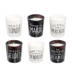 Coffret bougies - Jours de la semaine - 6 bougies - Noir et blanc