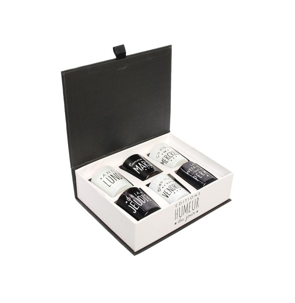 Coffret bougies - Jours de la semaine - 6 bougies - Noir et blanc