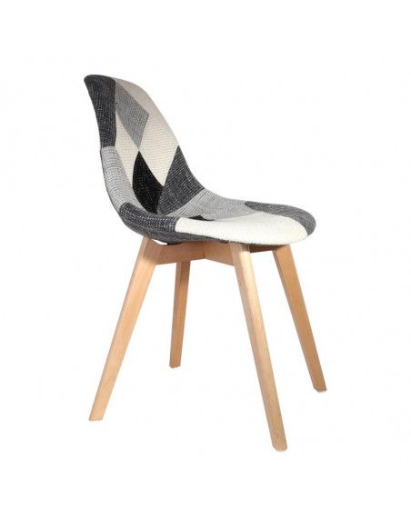 Chaise Patchwork Noir et Blanc | H 85 x P 54 x L 46,50 cm | Pieds en bois brut | Design Scandinave