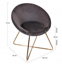 Fauteuil imitation velours - Karl - Pied doré - Gris