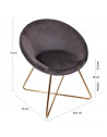 Fauteuil imitation velours - Karl - Pied doré - Gris