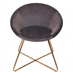 Fauteuil imitation velours - Karl - Pied doré - Gris