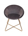 Fauteuil imitation velours - Karl - Pied doré - Gris