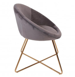 Fauteuil imitation velours - Karl - Pied doré - Gris