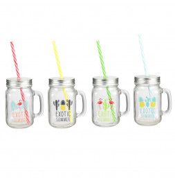 Coffret de 4 mason jar avec accessoires - 45 cl