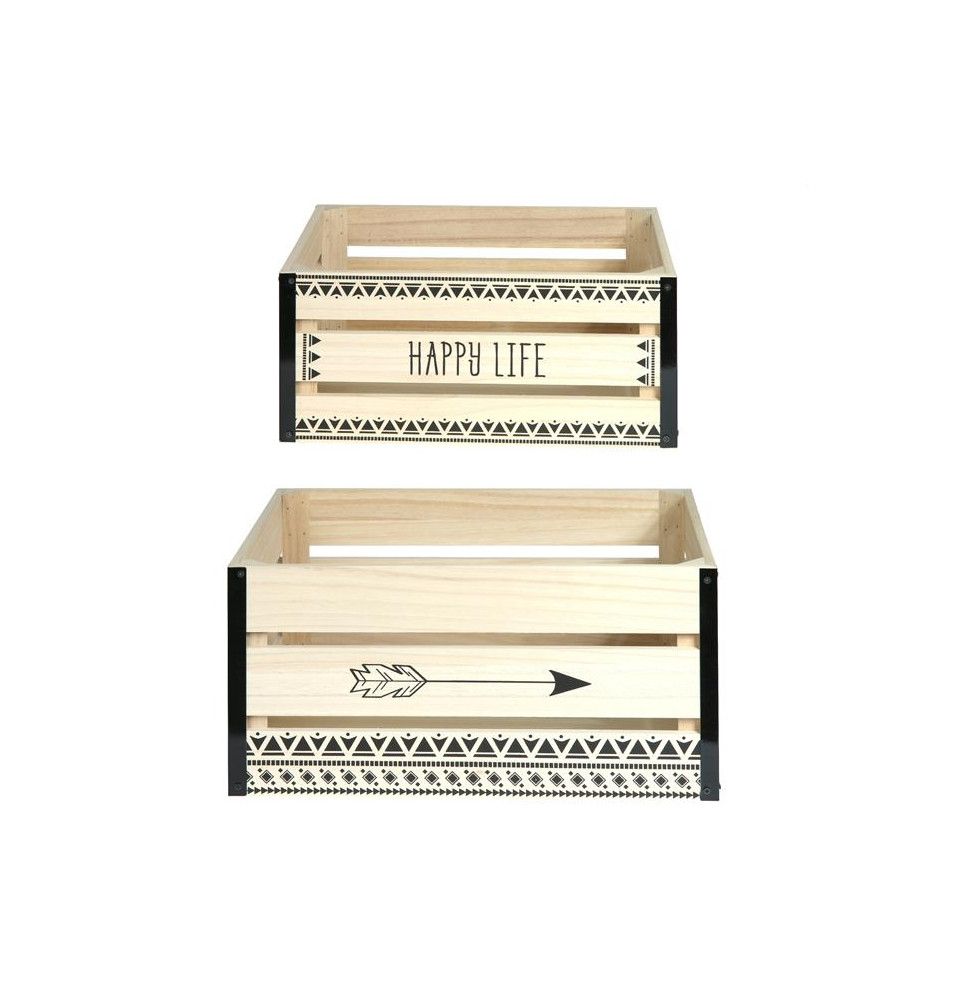 Lot de 2 cagettes de rangement en bois - L 40 x l 30 x H 18,8 cm - Beige