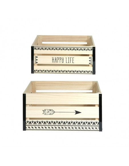 Lot de 2 cagettes de rangement en bois - L 40 x l 30 x H 18,8 cm - Beige
