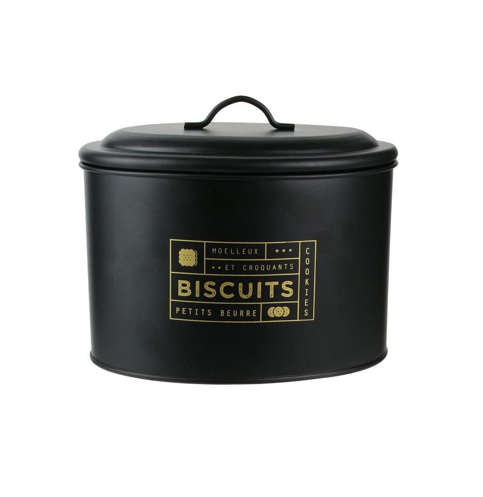 Boîte à biscuits imprimé doré - L 21 x l 14 x H 17 cm - Noir