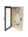 Boîte à clés en bois avec imprimé "Famille"- 6 supports - Noir et Beige