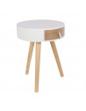 Table de chevet ronde en bois avec tiroir - Nora - D 34,5 x 47 cm - Blanc