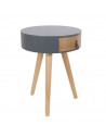 Table de chevet ronde en bois avec tiroir - Nora - D 34,5 x 47 cm - Gris