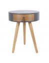 Table de chevet ronde en bois avec tiroir - Nora - D 34,5 x 47 cm - Gris