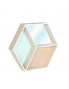 Étagère hexagonale murale avec miroir intégré - L 46,5 x l 7,7 x H 40 cm - Beige