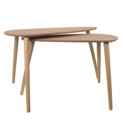Set de 2 tables gigognes en forme de galet - L 80 x l 40 x H 50 cm - Beige