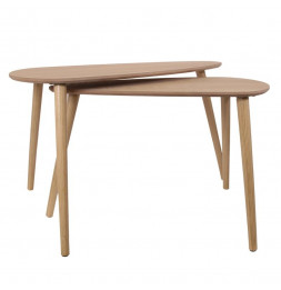 Set de 2 tables gigognes en forme de galet - L 80 x l 40 x H 50 cm - Beige