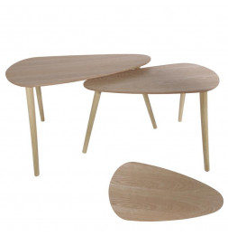 Set de 2 tables gigognes en forme de galet - L 80 x l 40 x H 50 cm - Beige