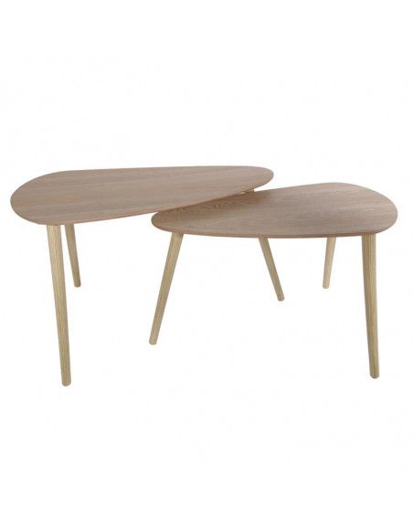 Set de 2 tables gigognes en forme de galet - L 80 x l 40 x H 50 cm - Beige