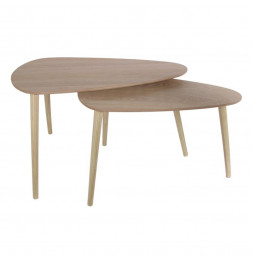 Set de 2 tables gigognes en forme de galet - L 80 x l 40 x H 50 cm - Beige