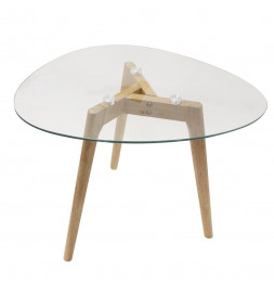 Set de 2 tables gigognes en verre trempé en forme de galet - L 60 x l 45 x H 43 cm - Beige