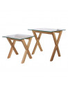 Lot de 2 tables gigognes avec plateau carré en verre trempé - L 50 x l 50 x H 50 cm - Beige