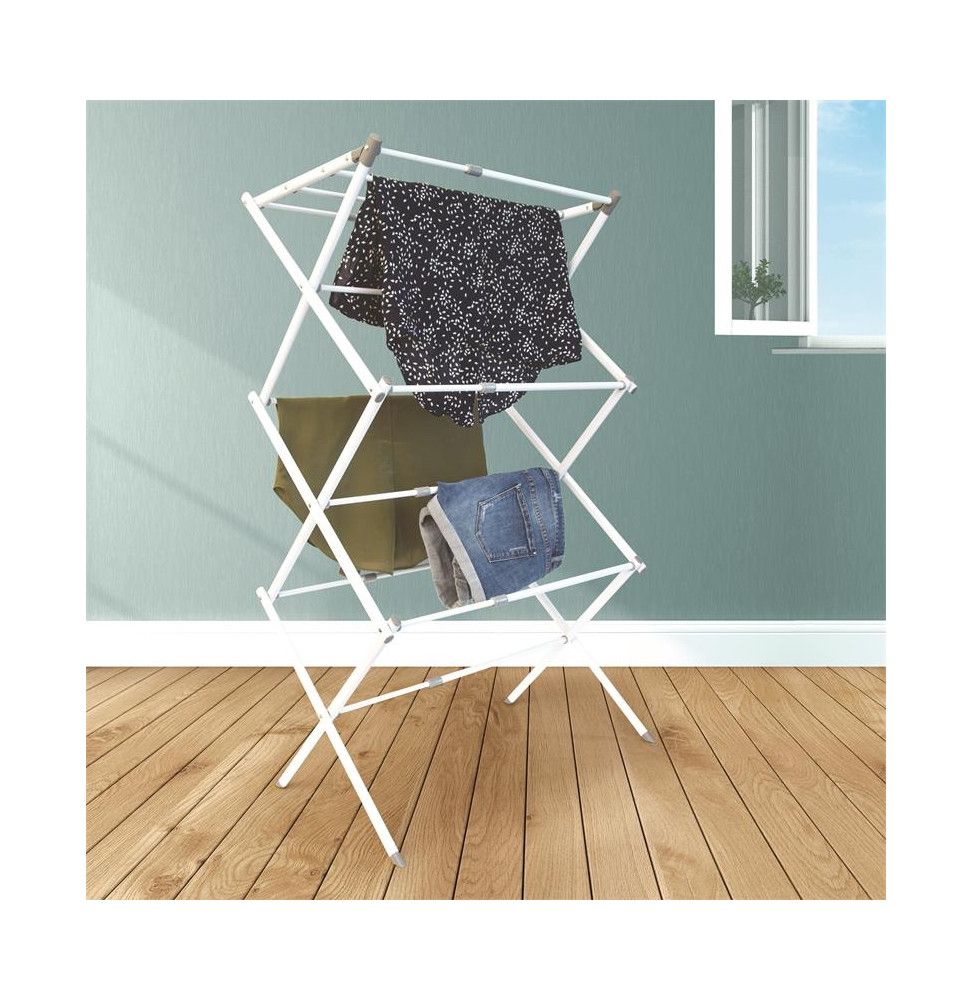 Étendoir à linge accordéon extensible - L 74 x l 37,5 x H 104,5 cm - Blanc