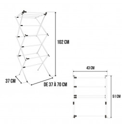 Étendoir à linge accordéon extensible - L 74 x l 37,5 x H 104,5 cm - Blanc