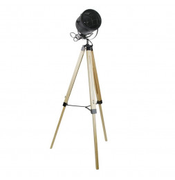 Lampadaire abat-jour noir sur trépied style industriel - L 20 x l 58 x H 145 cm - Beige