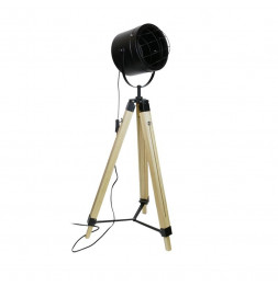 Lampadaire abat-jour noir sur trépied style industriel - L 20 x l 58 x H 145 cm - Beige