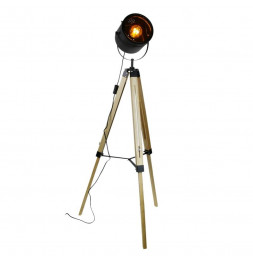 Lampadaire abat-jour noir sur trépied style industriel - L 20 x l 58 x H 145 cm - Beige