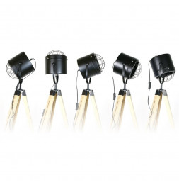 Lampadaire abat-jour noir sur trépied style industriel - L 20 x l 58 x H 145 cm - Beige