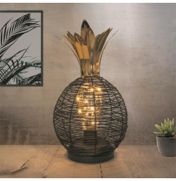 Lampe à poser à Led en forme d'ananas - L 15 x l 15 x H 27,5 cm - Noir et Doré