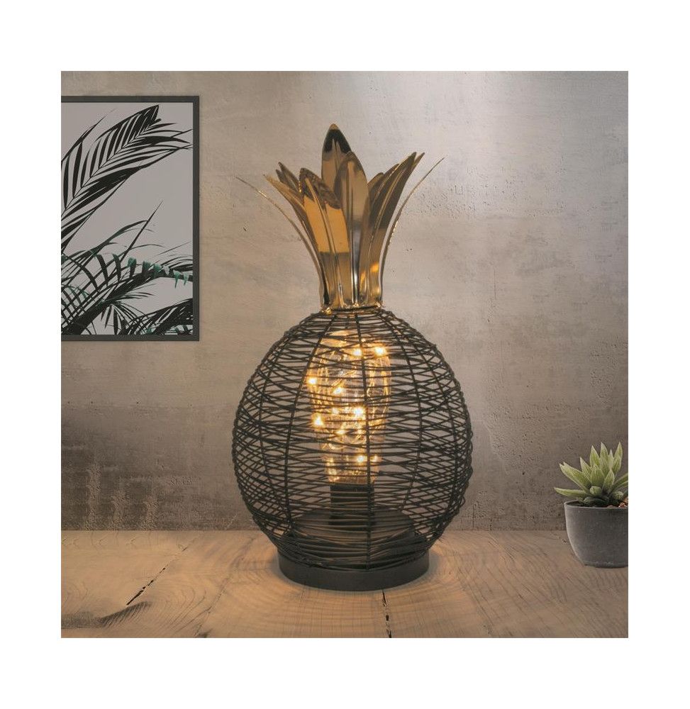 Lampe à poser à Led en forme d'ananas - L 15 x l 15 x H 27,5 cm - Noir et Doré