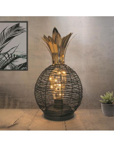 Lampe à poser à Led en forme d'ananas - L 15 x l 15 x H 27,5 cm - Noir et Doré