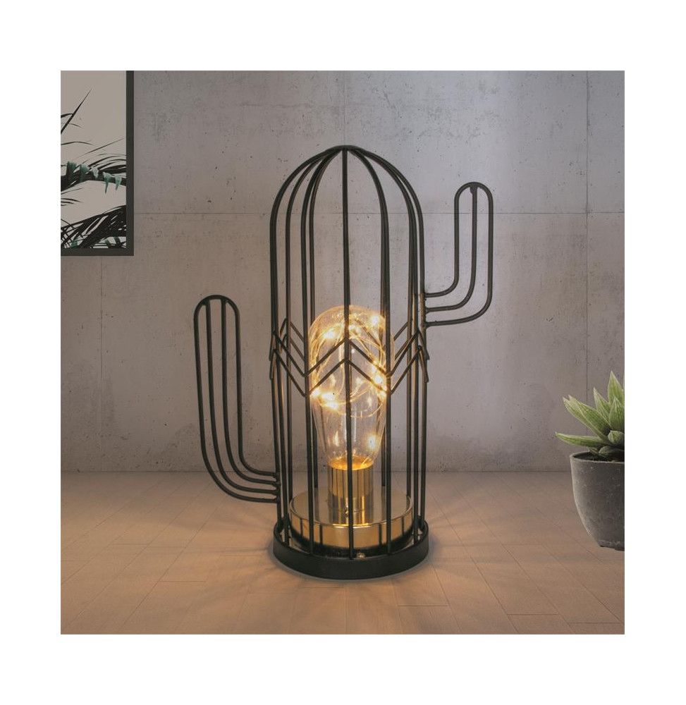 Lampe à LED à poser en forme de cactus - L 17 x l 9 x H 22,5 cm - Noir