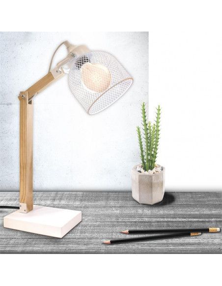 Lampe à poser abat-jour grillagé et bras articulé - L 26 x l 14 x H 38 cm - Blanc