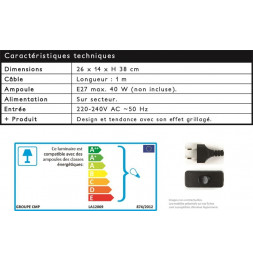 Lampe à poser abat-jour grillagé et bras articulé - L 26 x l 14 x H 38 cm - Noir