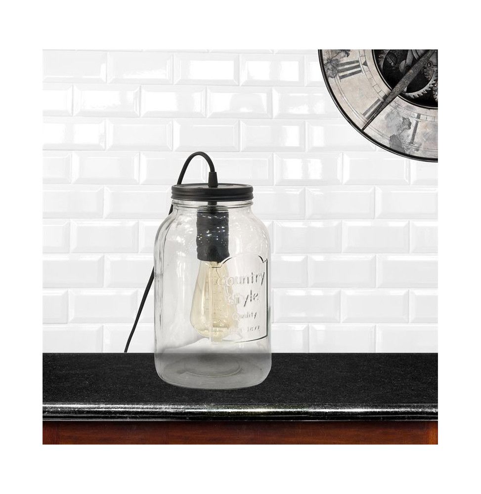 Lampe à poser dans son style Mason Jar - L 15,5 x l 15,5 x H 29 cm - Noir