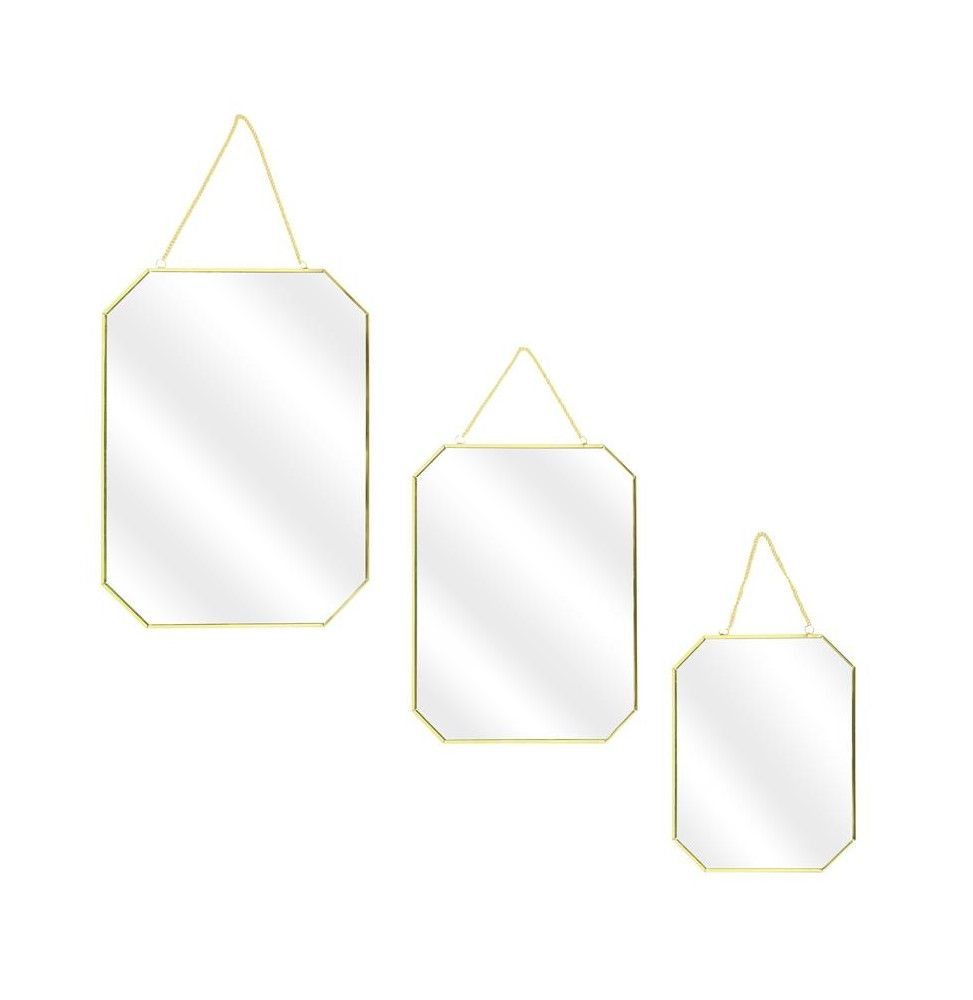 Lot de 3 miroirs avec angles obliques - L 30 x l 0,3 x H 40 cm - Doré