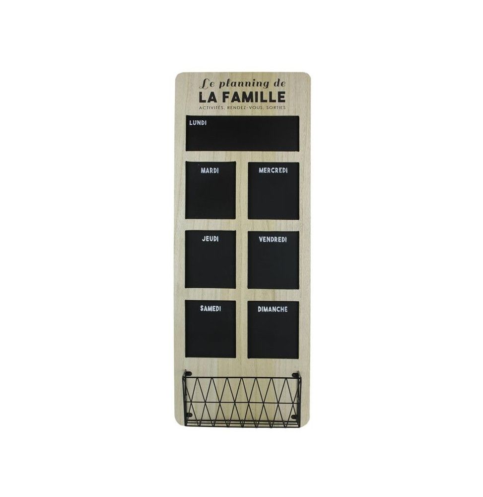 Organisateur ardoise semainier avec cage de rangement - L 30 x l 8,5 x H 80 cm - Beige et Noir