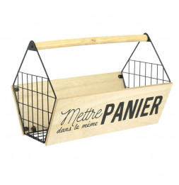 Panier de rangement style bistrot - L 33 x l 20,5 x H 22,5 cm - Beige et Noir