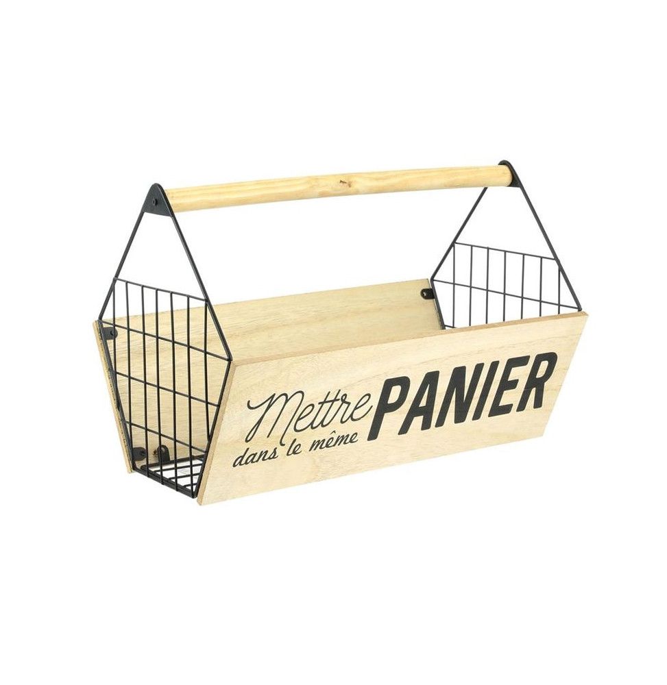 Panier de rangement style bistrot - L 33 x l 20,5 x H 22,5 cm - Beige et Noir