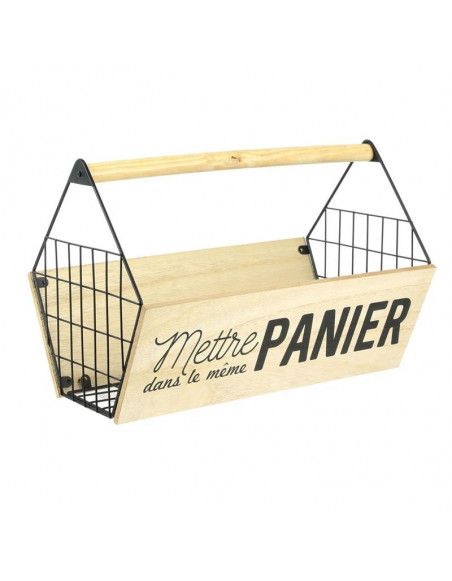 Panier de rangement style bistrot - L 33 x l 20,5 x H 22,5 cm - Beige et Noir