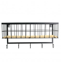 Panier mural filaire avec 5 crochets - L 43,5 x l 17,8 x H 23,3 cm - Noir