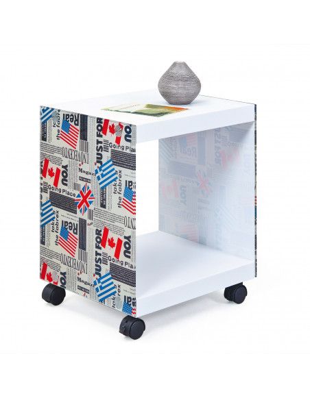 Table d'appoint sur roulettes Flagcube - l 38 x P 33,5 x H 46 cm - Blanc