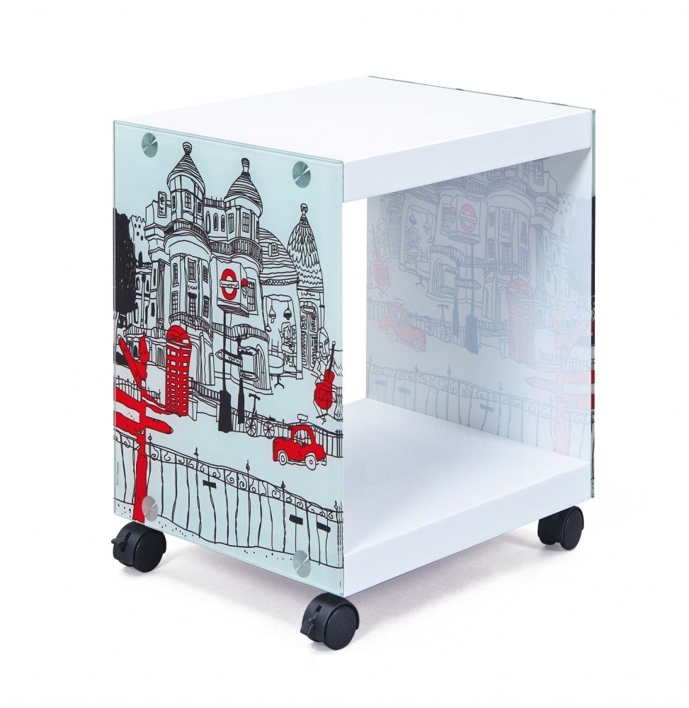 Table d'appoint sur roulettes Londoncube - l 38 x P 33,5 x H 46 cm - Blanc