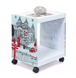 Table d'appoint sur roulettes Londoncube - l 38 x P 33,5 x H 46 cm - Blanc