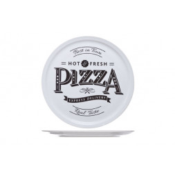 Set de 6 assiettes à pizza imprimée en porcelaine - D 30 cm - Blanc