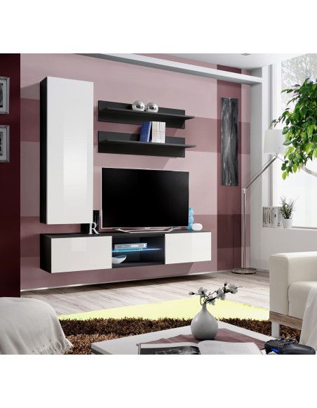 Ensemble TV mural - Fly S1 - 160 x 40 x 190 cm - Blanc et blanc