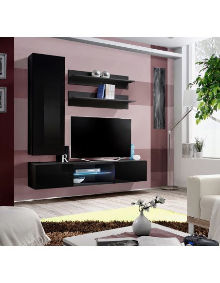 Ensemble TV mural - Fly S1 - 160 x 40 x 190 cm - Noir