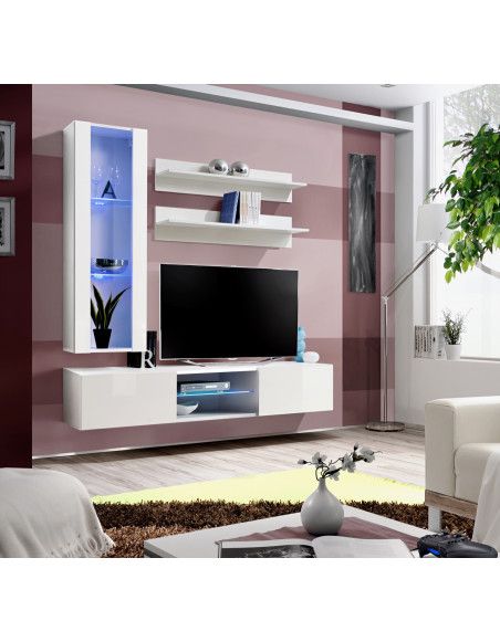 Ensemble TV mural - Fly S2 - 160 x 40 x 190 cm - Blanc